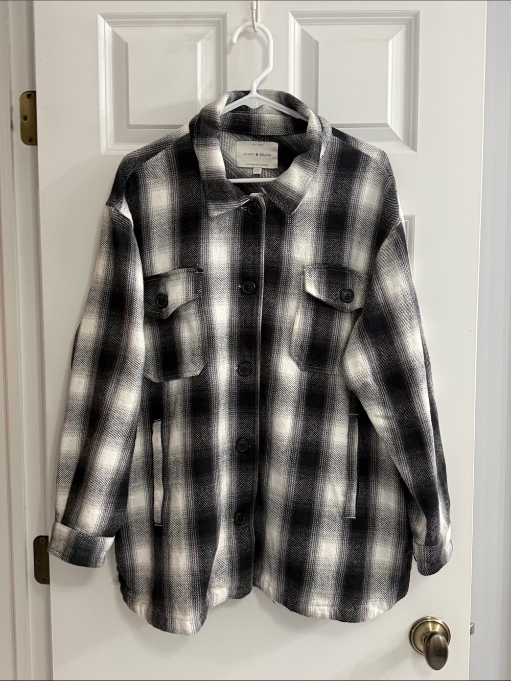 Lucky Brand Black & White Plaid Utility Shacket